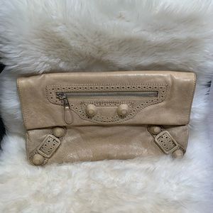 cream large balenciaga clutch